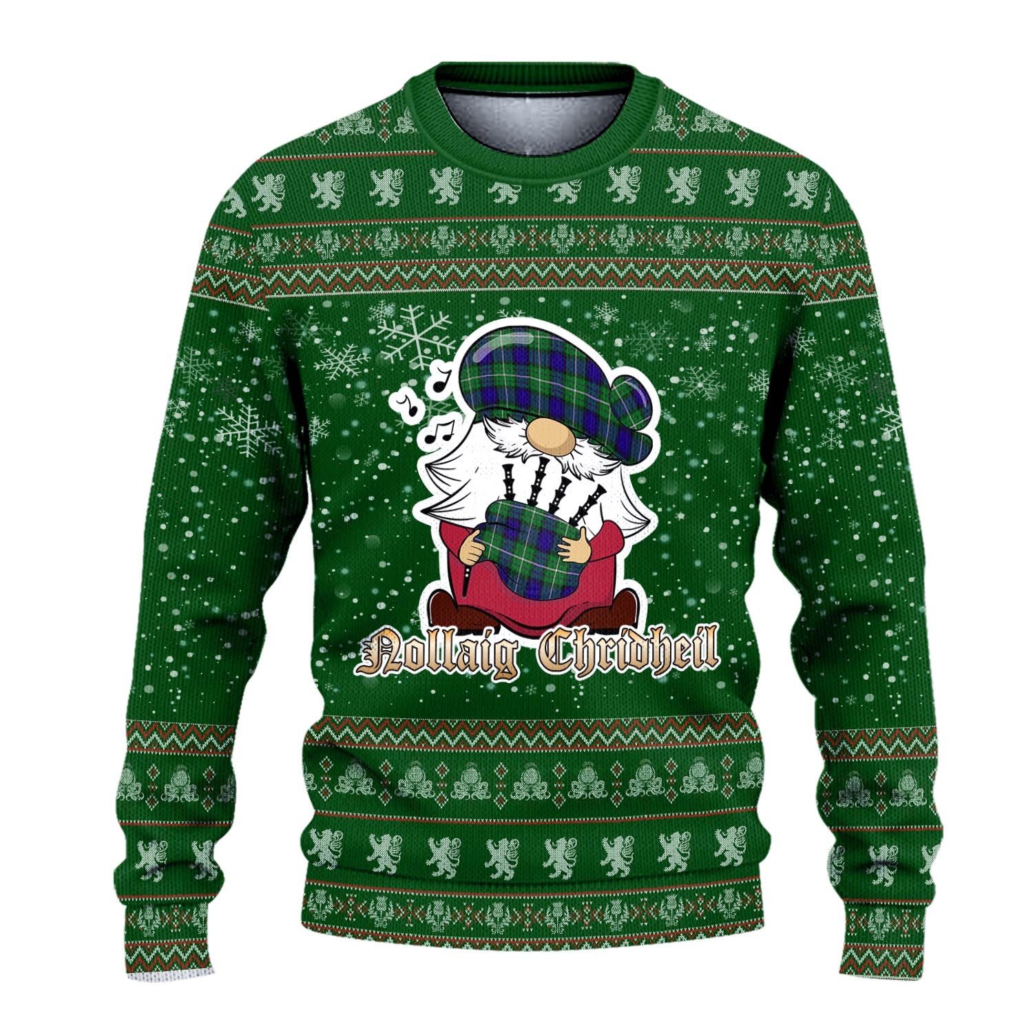 Alexander Clan Christmas Family Knitted Sweater with Funny Gnome Playing Bagpipes - Tartanvibesclothing