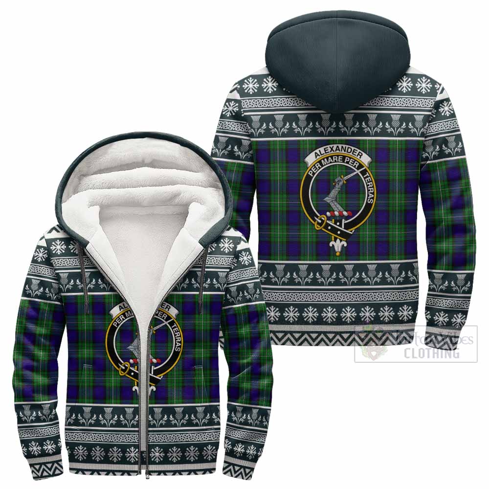 Alexander Clan Tartan Christmas Fleece Hoodie with Family Crest - Tartan Vibes Clothing