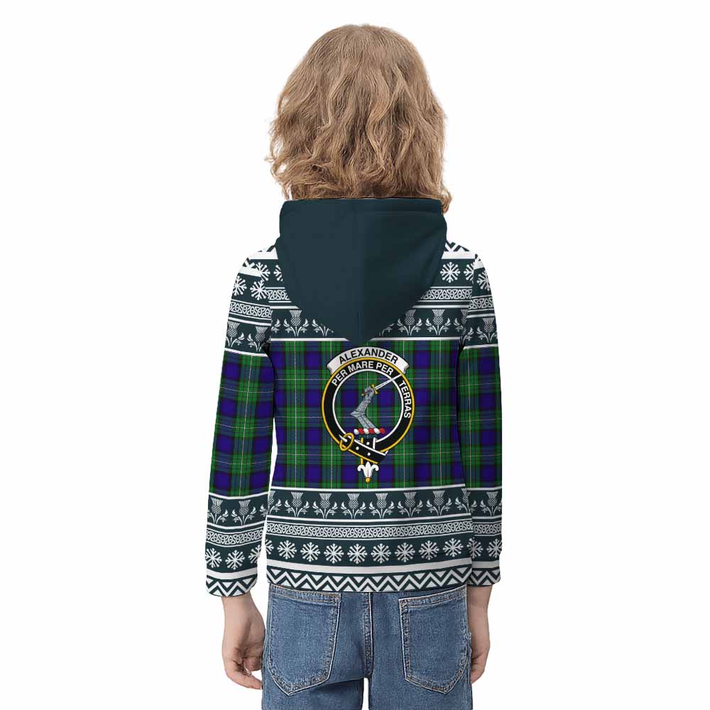 Alexander Clan Tartan Christmas Kid Hoodie with Family Crest - Tartan Vibes Clothing