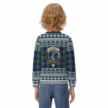 Alexander Clan Tartan Christmas Kid Ugly Sweatshirt with Family Crest - Tartan Vibes Clothing