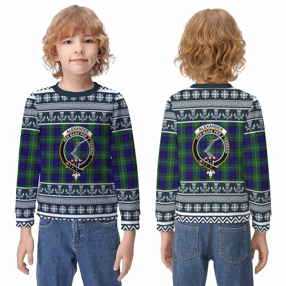 Alexander Clan Tartan Christmas Kid Ugly Sweatshirt with Family Crest - Tartan Vibes Clothing