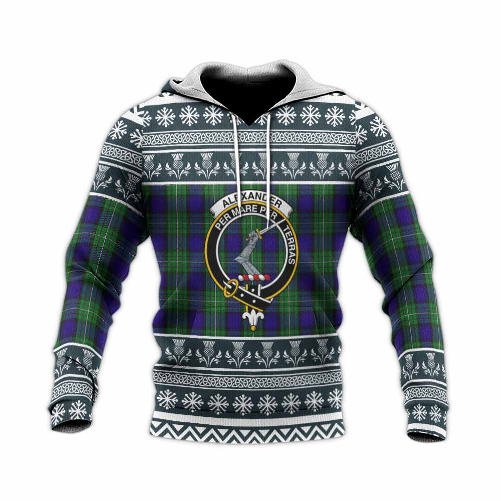 Alexander Clan Tartan Christmas Knitted Hoodie with Family Crest - Tartan Vibes Clothing