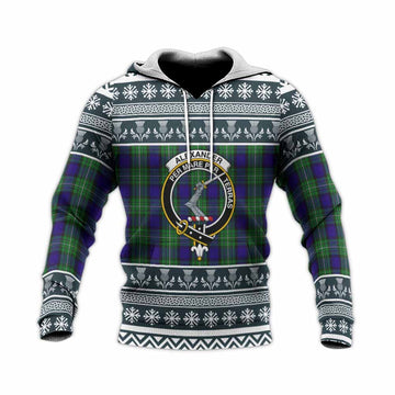 Alexander Clan Tartan Christmas Knitted Hoodie with Family Crest - Tartan Vibes Clothing
