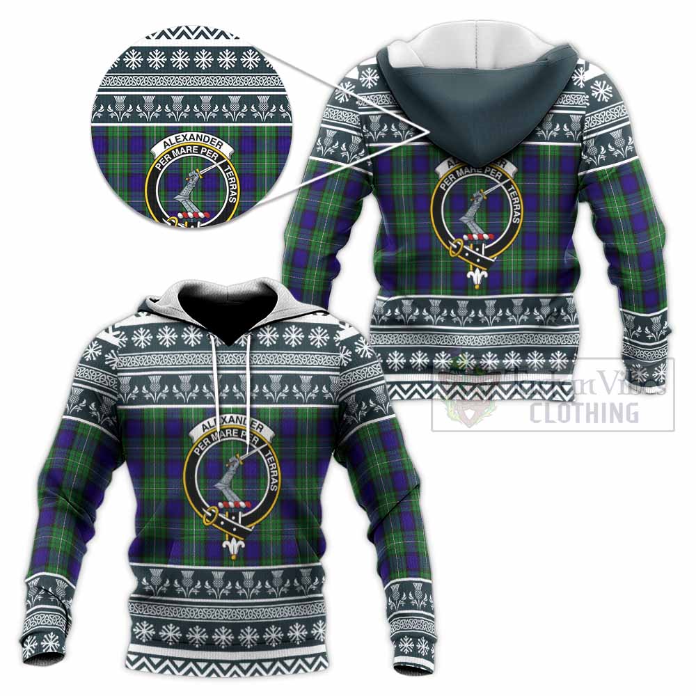 Alexander Clan Tartan Christmas Knitted Hoodie with Family Crest - Tartan Vibes Clothing
