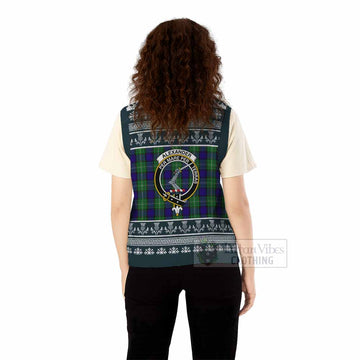 Alexander Clan Tartan Christmas Knitted V-Neck Vest with Family Crest - Tartan Vibes Clothing