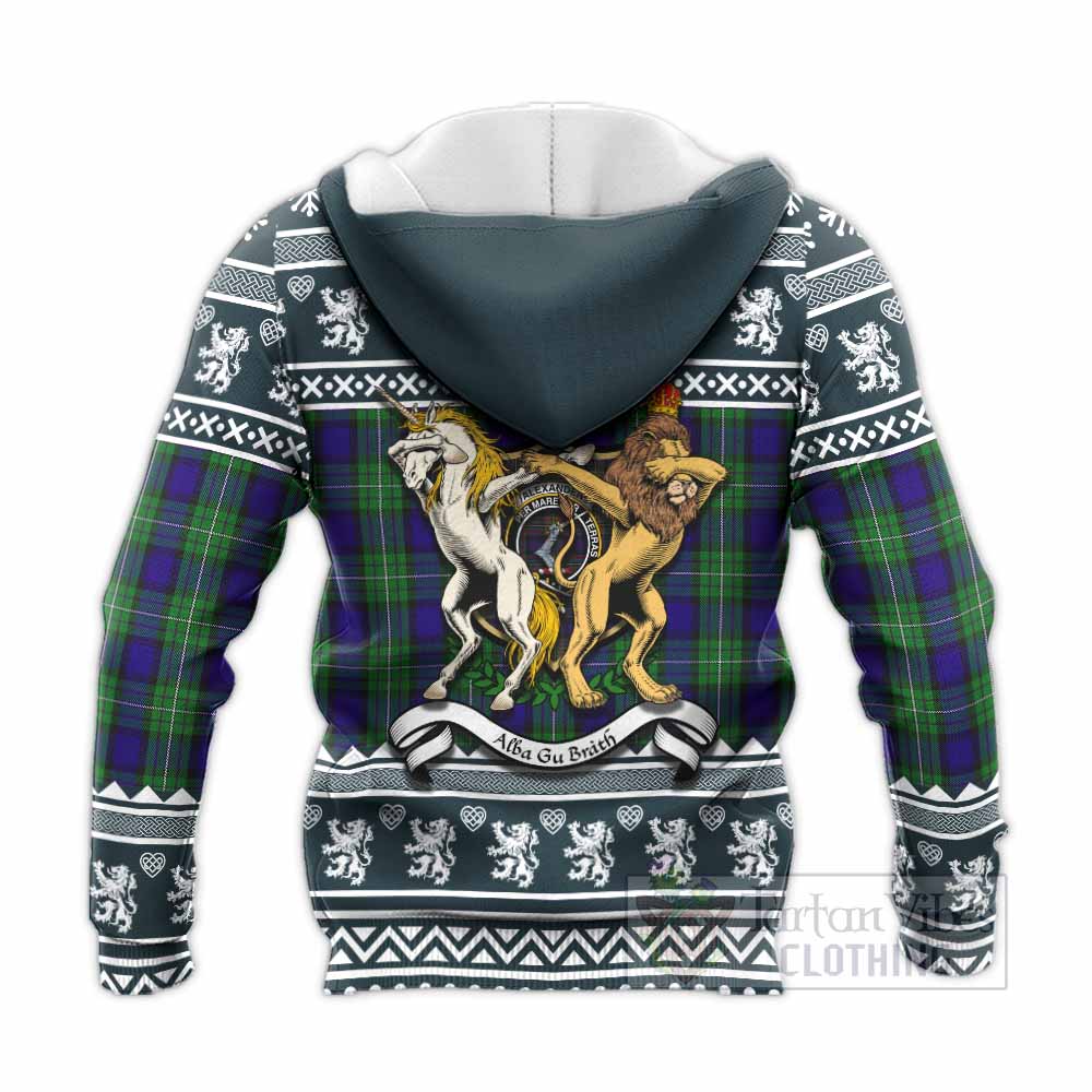 Alexander Clan Tartan Crest Christmas Knitted Hoodie Coat of Arms Funny Style - Tartan Vibes Clothing