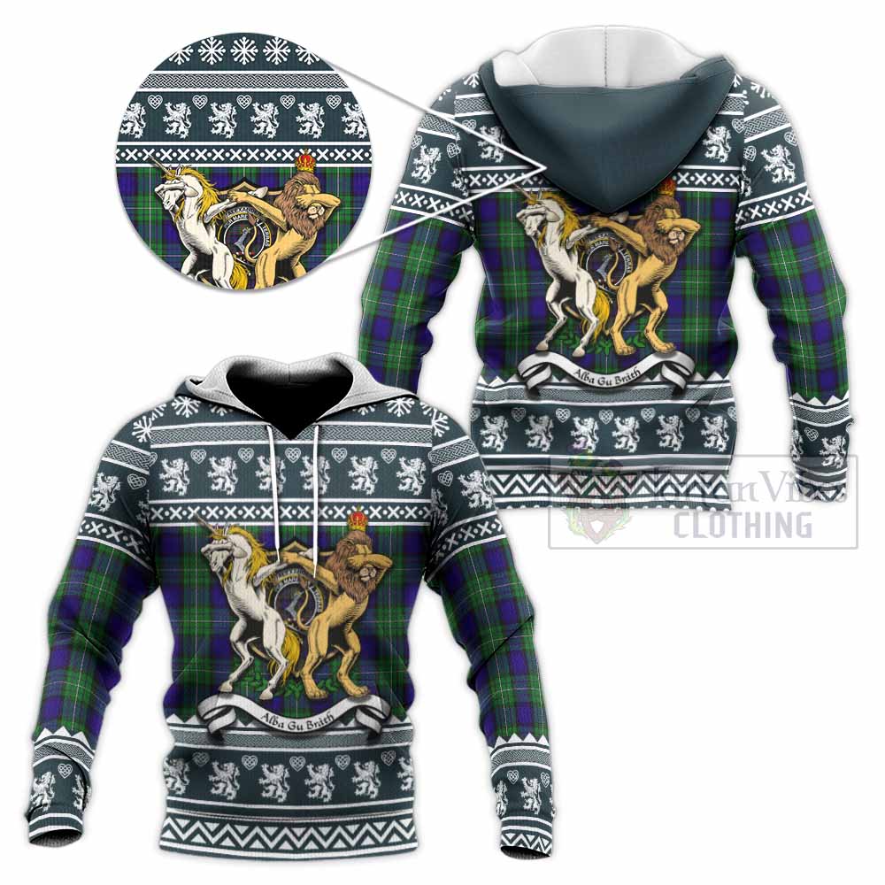 Alexander Clan Tartan Crest Christmas Knitted Hoodie Coat of Arms Funny Style - Tartan Vibes Clothing