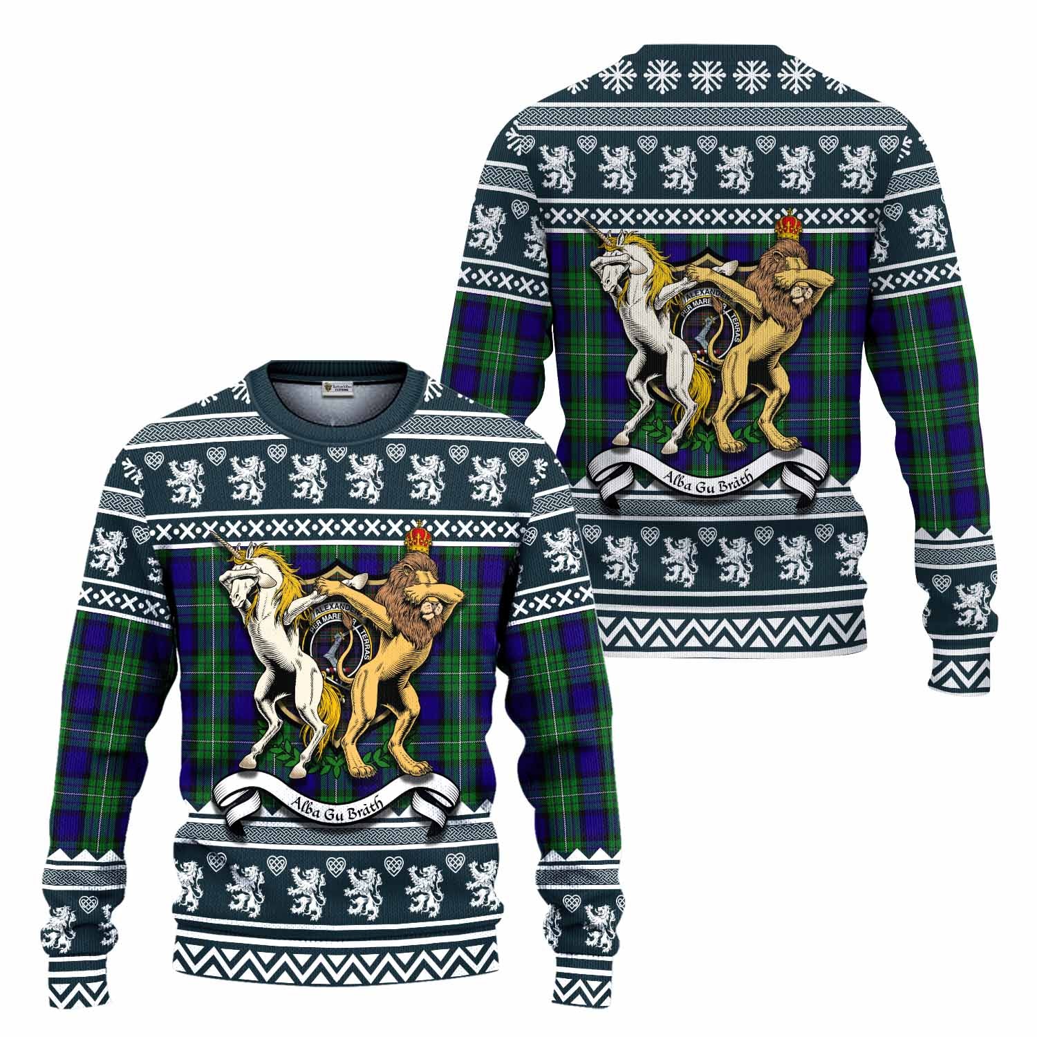 Alexander Clan Tartan Crest Christmas Ugly Sweater Coat of Arms Funny Style - Tartan Vibes Clothing