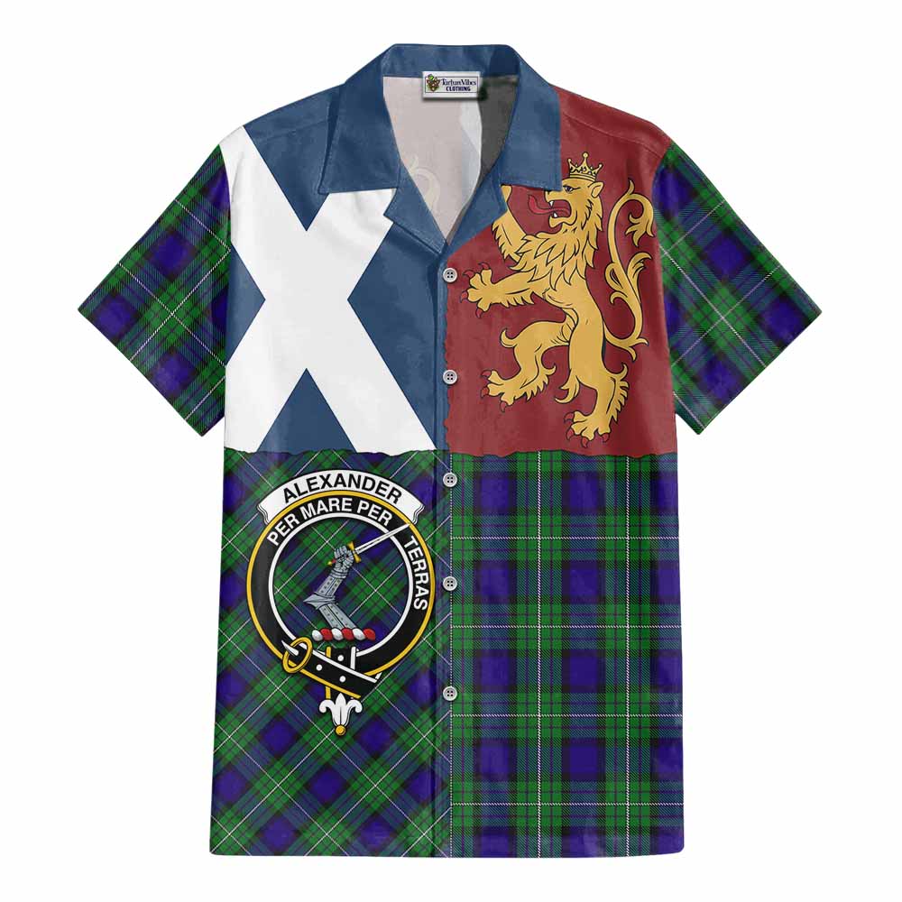Alexander Crest Tartan Cotton Hawaiian Shirt with Lion Rampant Saltire Style - Tartan Vibes Clothing