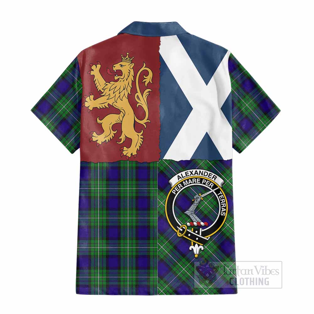 Alexander Crest Tartan Cotton Hawaiian Shirt with Lion Rampant Saltire Style - Tartan Vibes Clothing