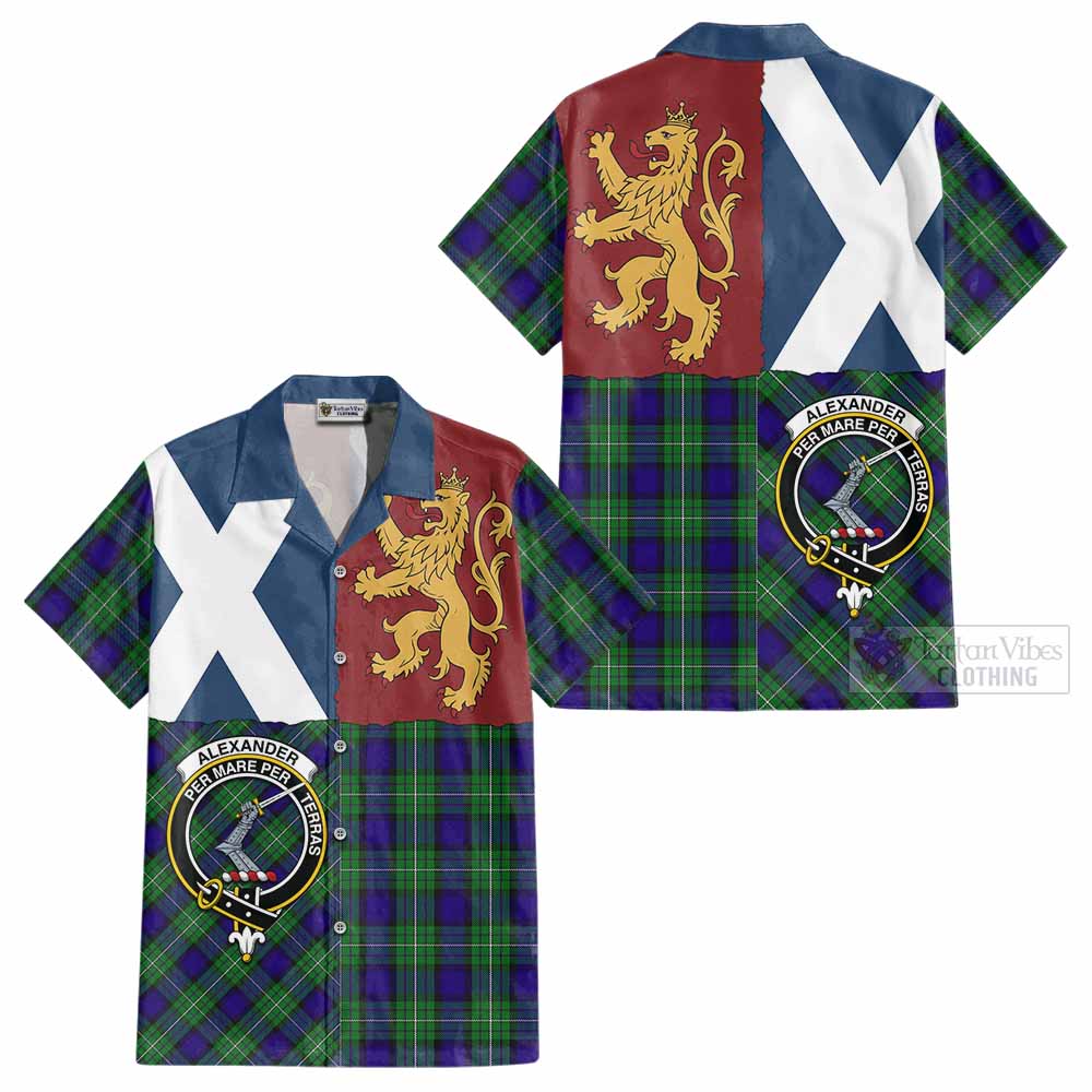 Alexander Crest Tartan Cotton Hawaiian Shirt with Lion Rampant Saltire Style - Tartan Vibes Clothing