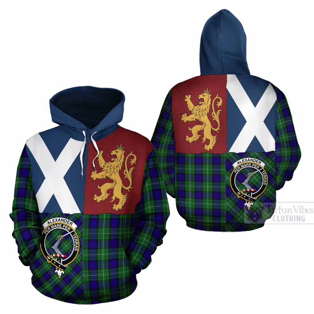 Alexander Crest Tartan Cotton Hoodie with Lion Rampant Saltire Style - Tartan Vibes Clothing