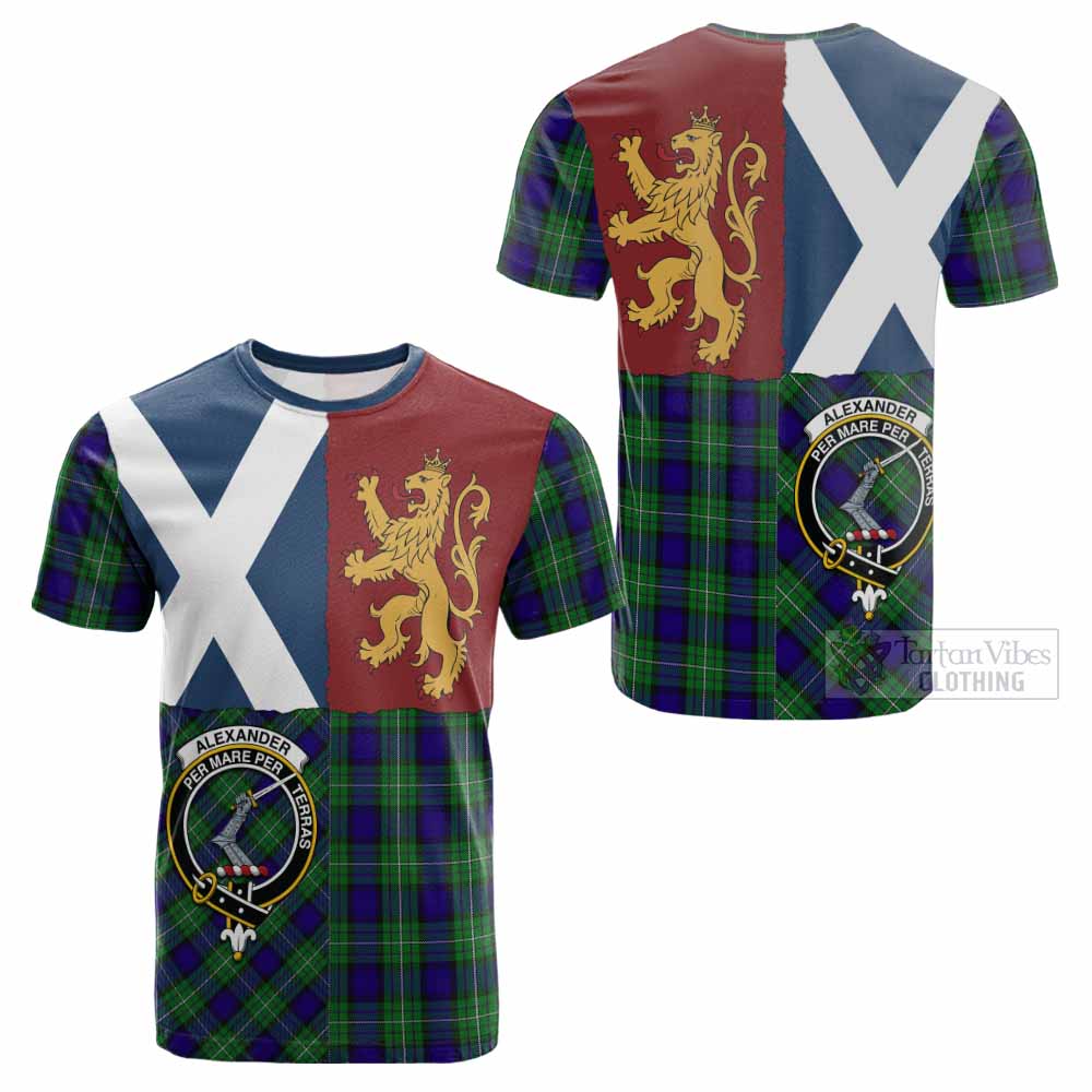 Alexander Crest Tartan Cotton T-shirt with Lion Rampant Saltire Style - Tartan Vibes Clothing