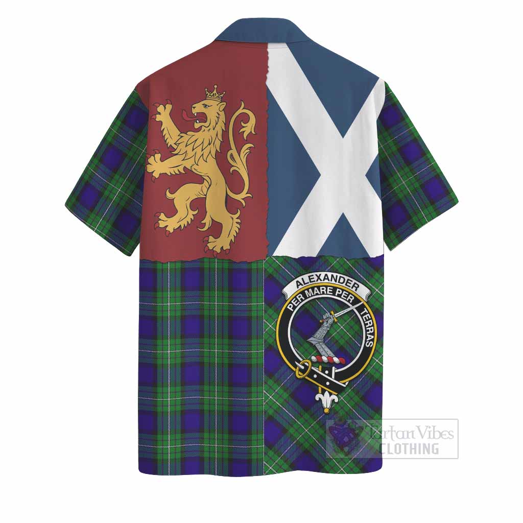 Alexander Crest Tartan Hawaiian Shirt with Lion Rampant Saltire Style