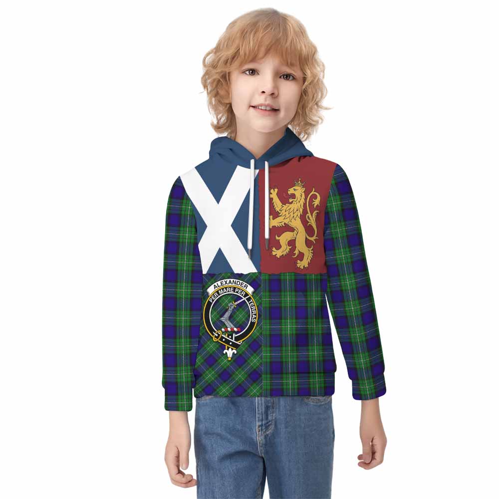 Alexander Crest Tartan Kid Hoodie with Lion Rampant Saltire Style - Tartan Vibes Clothing