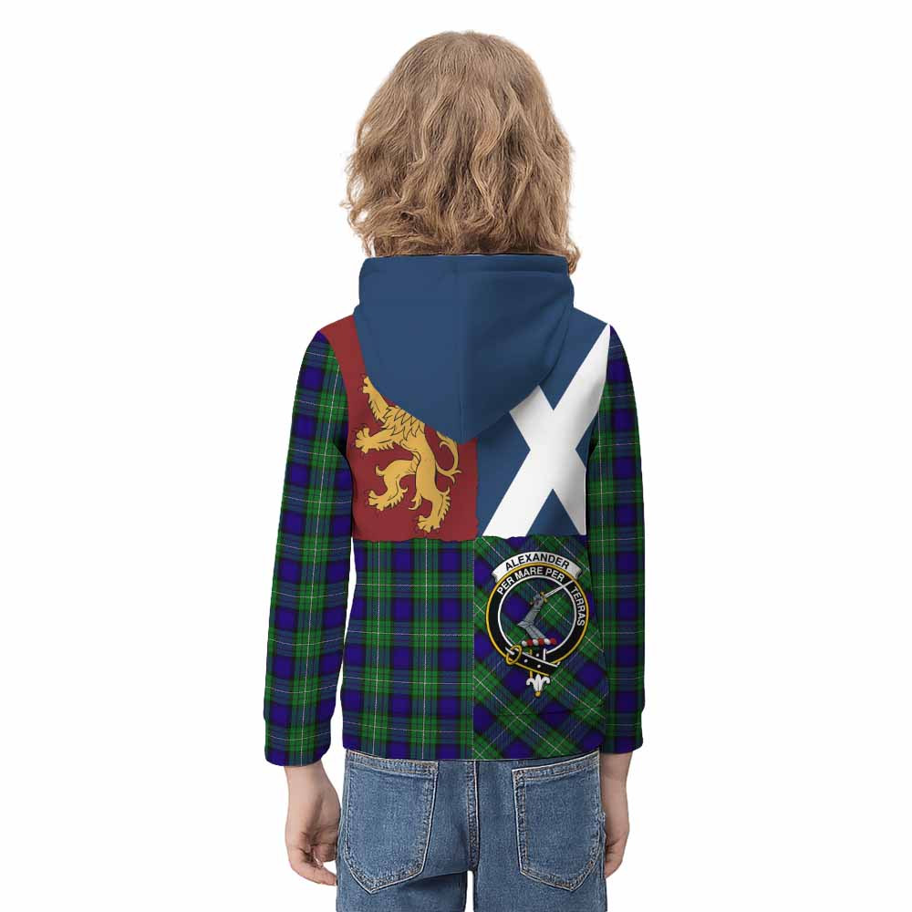 Alexander Crest Tartan Kid Hoodie with Lion Rampant Saltire Style - Tartan Vibes Clothing