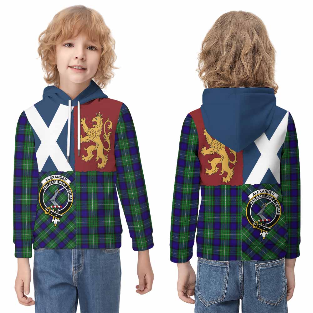 Alexander Crest Tartan Kid Hoodie with Lion Rampant Saltire Style - Tartan Vibes Clothing