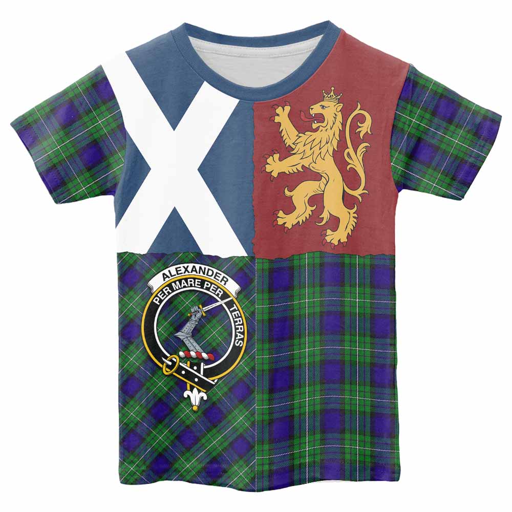Alexander Crest Tartan Kid T-shirt with Lion Rampant Saltire Style - Tartan Vibes Clothing