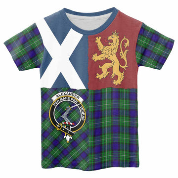 Alexander Crest Tartan Kid T-shirt with Lion Rampant Saltire Style - Tartan Vibes Clothing