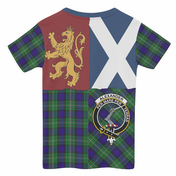 Alexander Crest Tartan Kid T-shirt with Lion Rampant Saltire Style - Tartan Vibes Clothing