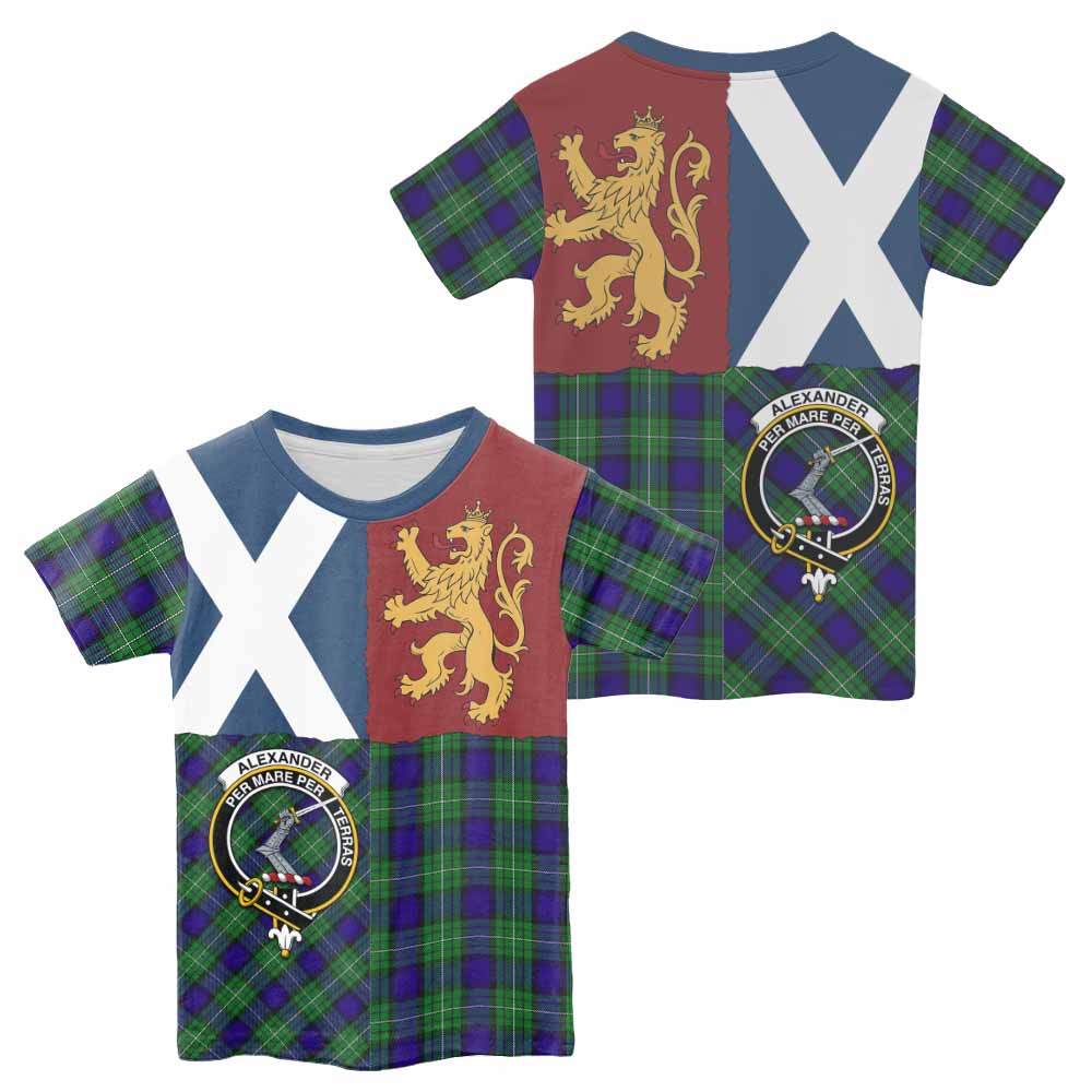 Alexander Crest Tartan Kid T-shirt with Lion Rampant Saltire Style - Tartan Vibes Clothing