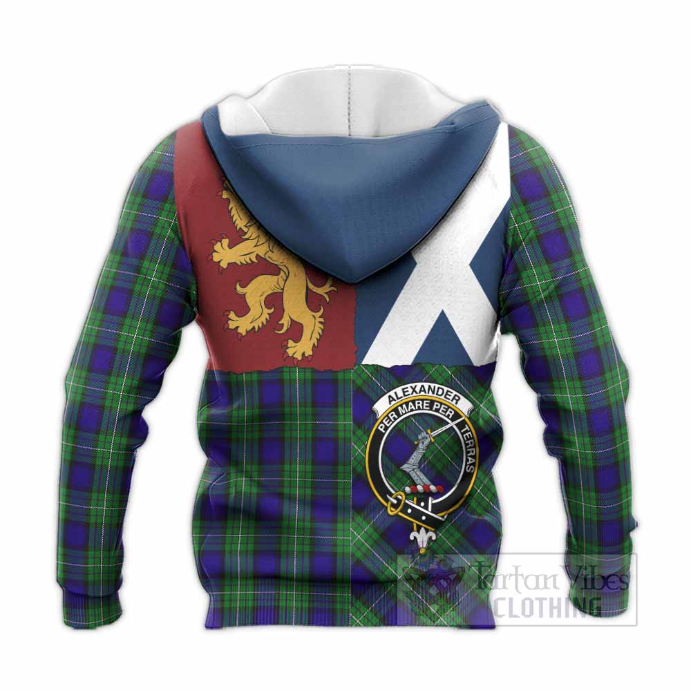 Alexander Crest Tartan Knitted Hoodie with Lion Rampant Saltire Style