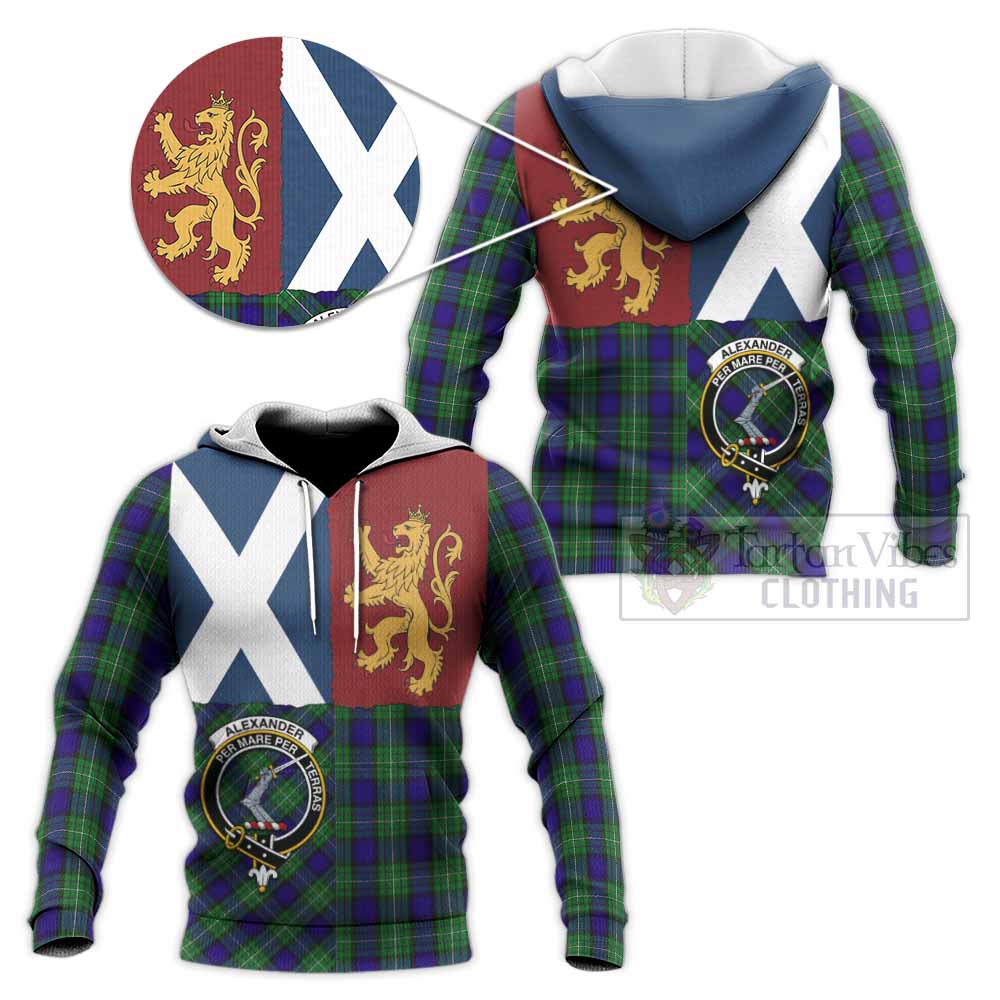 Alexander Crest Tartan Knitted Hoodie with Lion Rampant Saltire Style