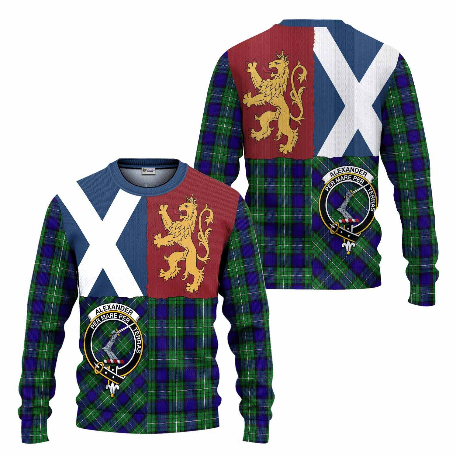 Alexander Crest Tartan Knitted Sweater with Lion Rampant Saltire Style