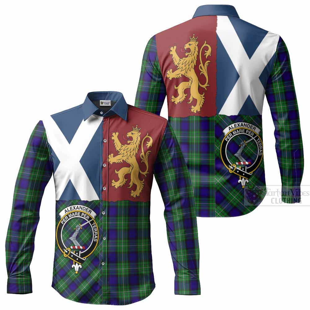 Alexander Crest Tartan Long Sleeve Button Shirts with Lion Rampant Saltire Style