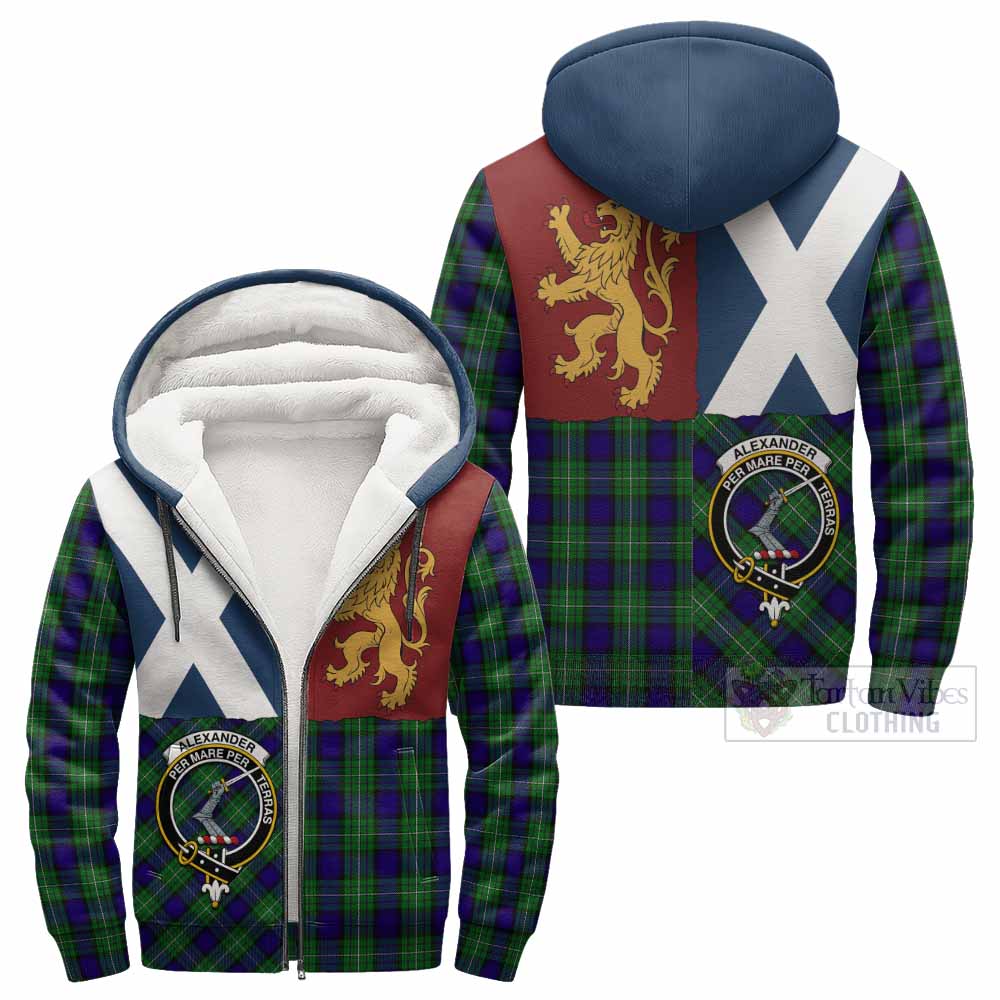 Alexander Crest Tartan Sherpa Hoodie with Lion Rampant Saltire Style
