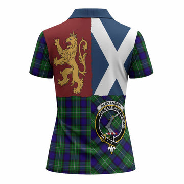 Alexander Crest Tartan Women Polo Shirt with Lion Rampant Saltire Style