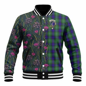 Alexander Family Crest Tartan Baseball Jacket Scottish Thistle Flower Pattern Half Style - Tartan Vibes Clothing
