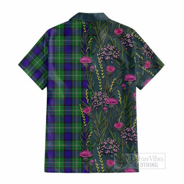 Alexander Family Crest Tartan Cotton Hawaiian Shirt Scottish Thistle Flower Pattern Half Style - Tartan Vibes Clothing