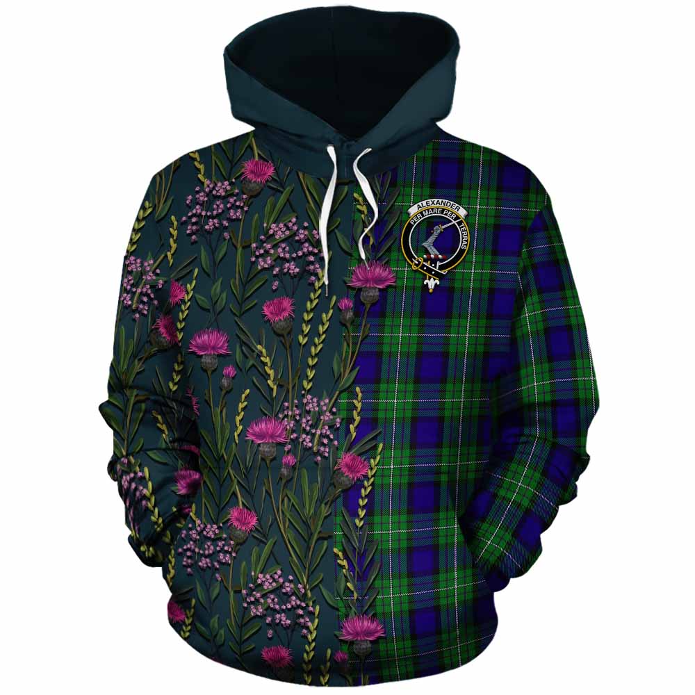 Alexander Family Crest Tartan Cotton Hoodie Scottish Thistle Flower Pattern Half Style - Tartan Vibes Clothing