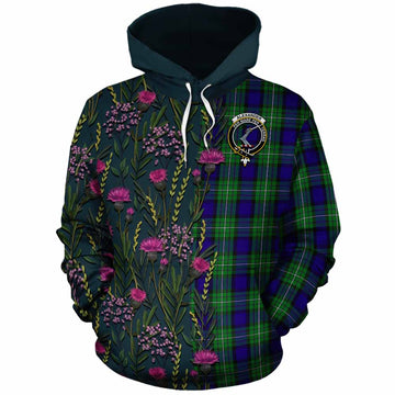 Alexander Family Crest Tartan Cotton Hoodie Scottish Thistle Flower Pattern Half Style - Tartan Vibes Clothing