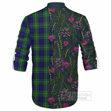 Alexander Family Crest Tartan Ghillie Shirt Scottish Thistle Flower Pattern Half Style - Tartan Vibes Clothing