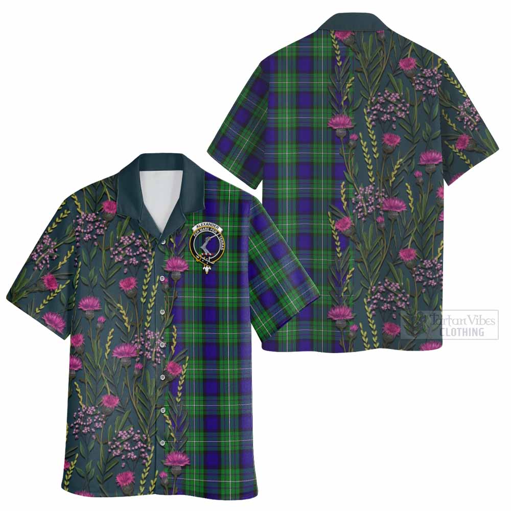 Alexander Family Crest Tartan Hawaiian Shirt Scottish Thistle Flower Pattern Half Style - Tartan Vibes Clothing