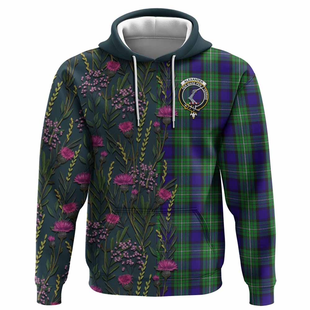 Alexander Family Crest Tartan Hoodie Scottish Thistle Flower Pattern Half Style - Tartan Vibes Clothing