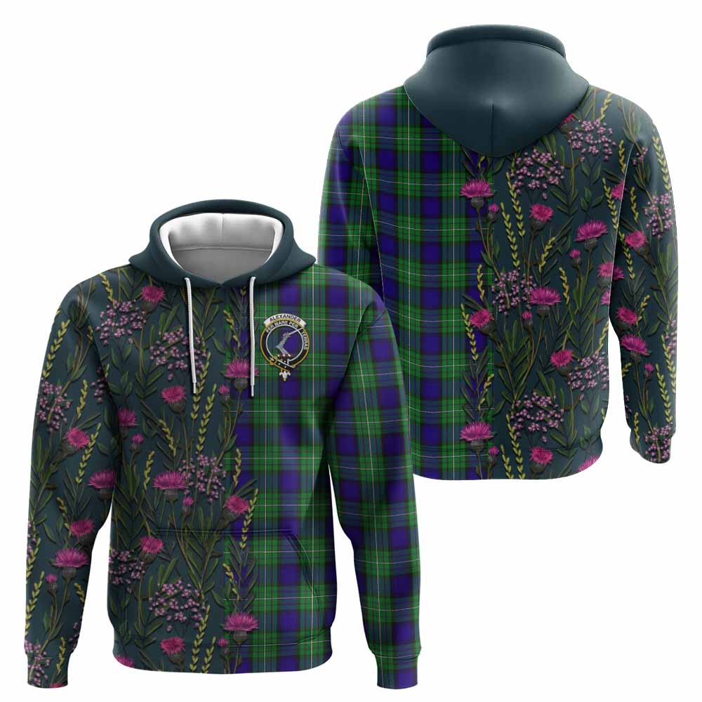 Alexander Family Crest Tartan Hoodie Scottish Thistle Flower Pattern Half Style - Tartan Vibes Clothing