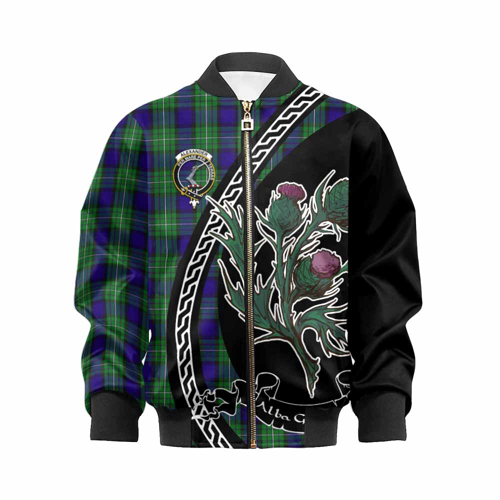 Alexander Family Crest Tartan Kid Bomber Jacket Alba Thistle Inspired - Tartan Vibes Clothing