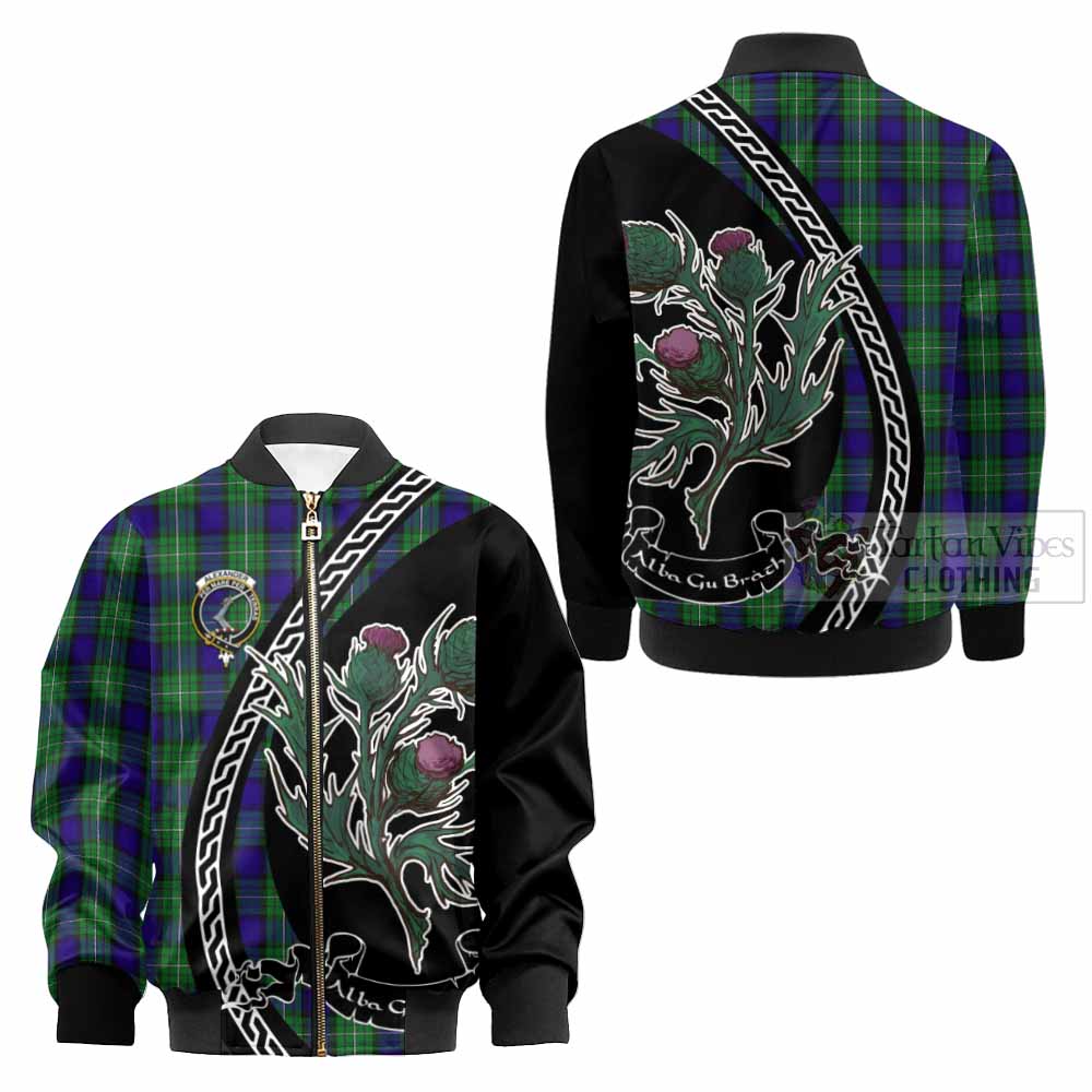 Alexander Family Crest Tartan Kid Bomber Jacket Alba Thistle Inspired - Tartan Vibes Clothing