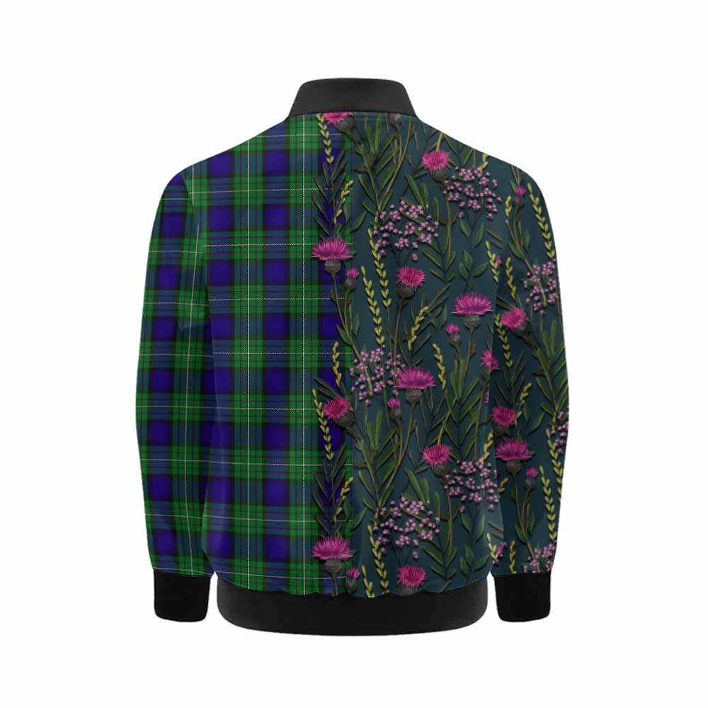 Alexander Family Crest Tartan Kid Bomber Jacket Scottish Thistle Flower Pattern Half Style - Tartan Vibes Clothing