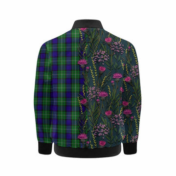 Alexander Family Crest Tartan Kid Bomber Jacket Scottish Thistle Flower Pattern Half Style - Tartan Vibes Clothing