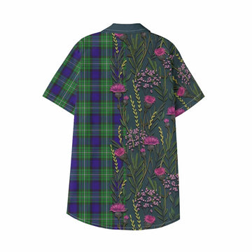 Alexander Family Crest Tartan Kid Hawaiian Shirt Scottish Thistle Flower Pattern Half Style - Tartan Vibes Clothing