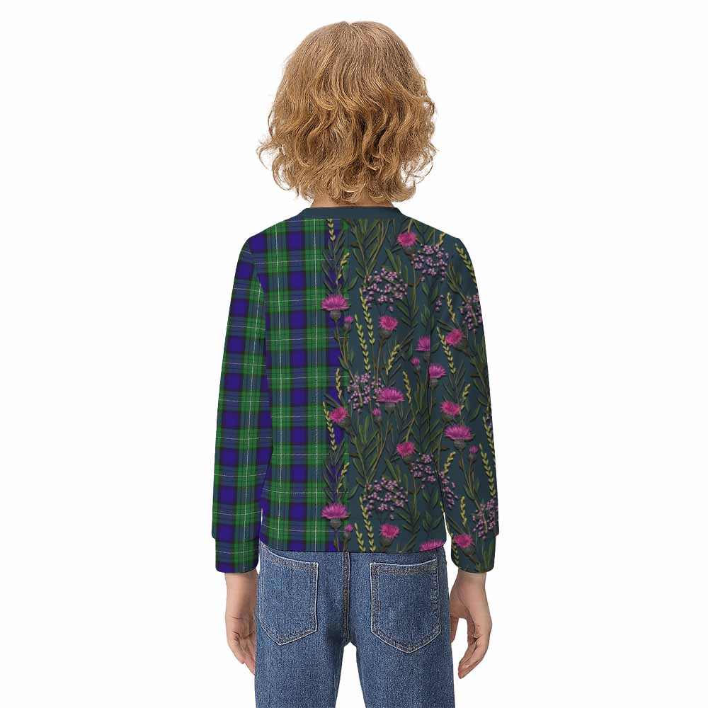 Alexander Family Crest Tartan Kid Knitted Sweatshirt Scottish Thistle Flower Pattern Half Style - Tartan Vibes Clothing