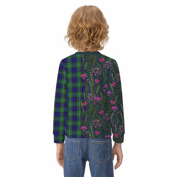 Alexander Family Crest Tartan Kid Knitted Sweatshirt Scottish Thistle Flower Pattern Half Style - Tartan Vibes Clothing