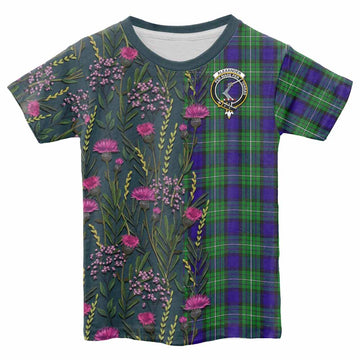 Alexander Family Crest Tartan Kid T-shirt Scottish Thistle Flower Pattern Half Style - Tartan Vibes Clothing