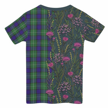 Alexander Family Crest Tartan Kid T-shirt Scottish Thistle Flower Pattern Half Style - Tartan Vibes Clothing