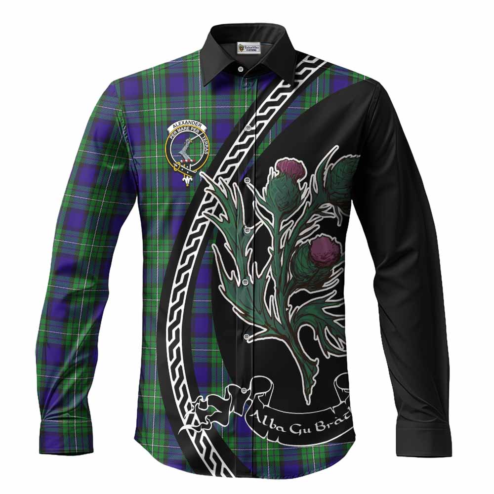 Alexander Family Crest Tartan Long Sleeve Button Shirts Alba Thistle Inspired - Tartan Vibes Clothing