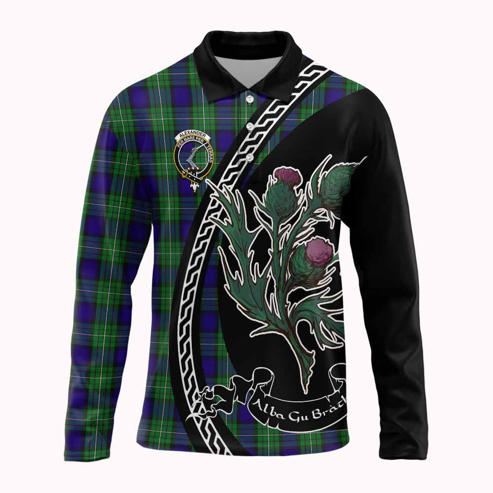 Alexander Family Crest Tartan Long Sleeve Polo Shirt Alba Thistle Inspired - Tartan Vibes Clothing